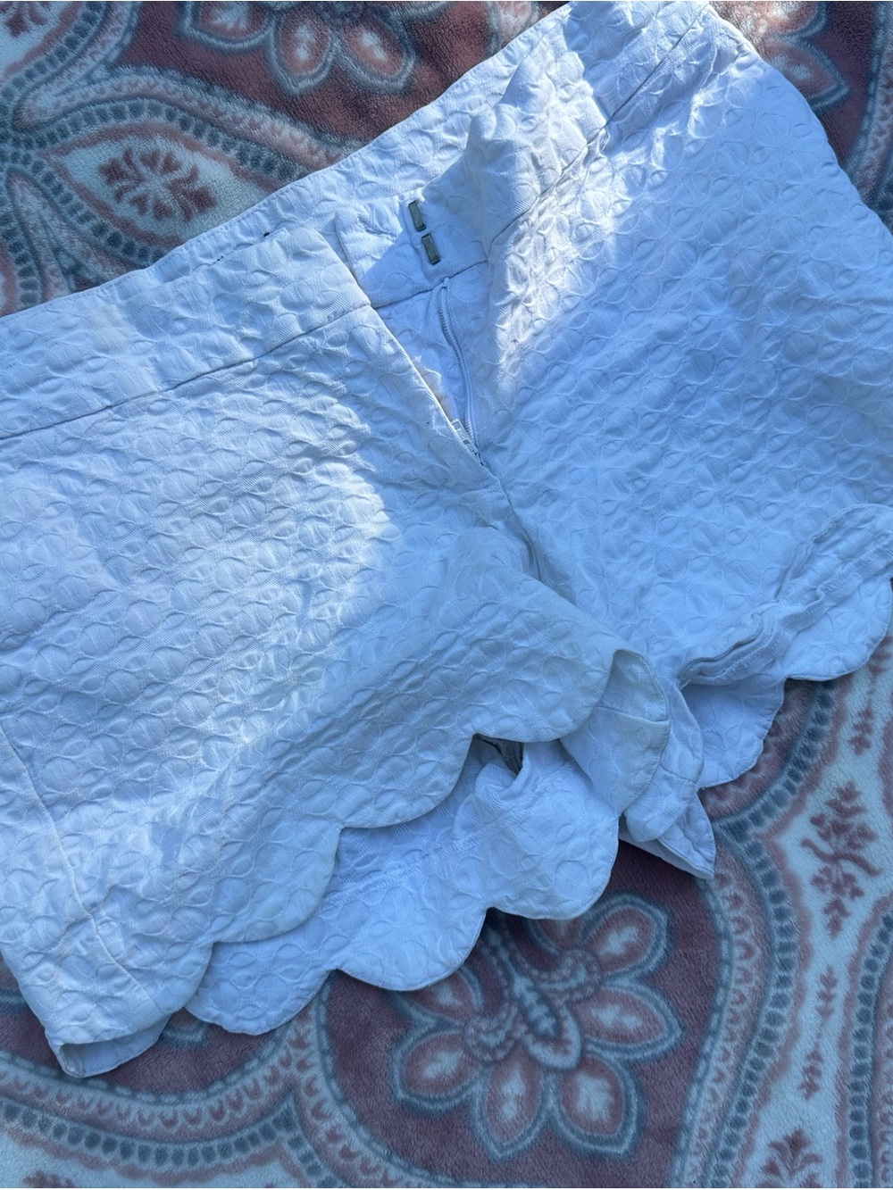 crown & ivy White Scalloped Eyelet Bermuda Shorts